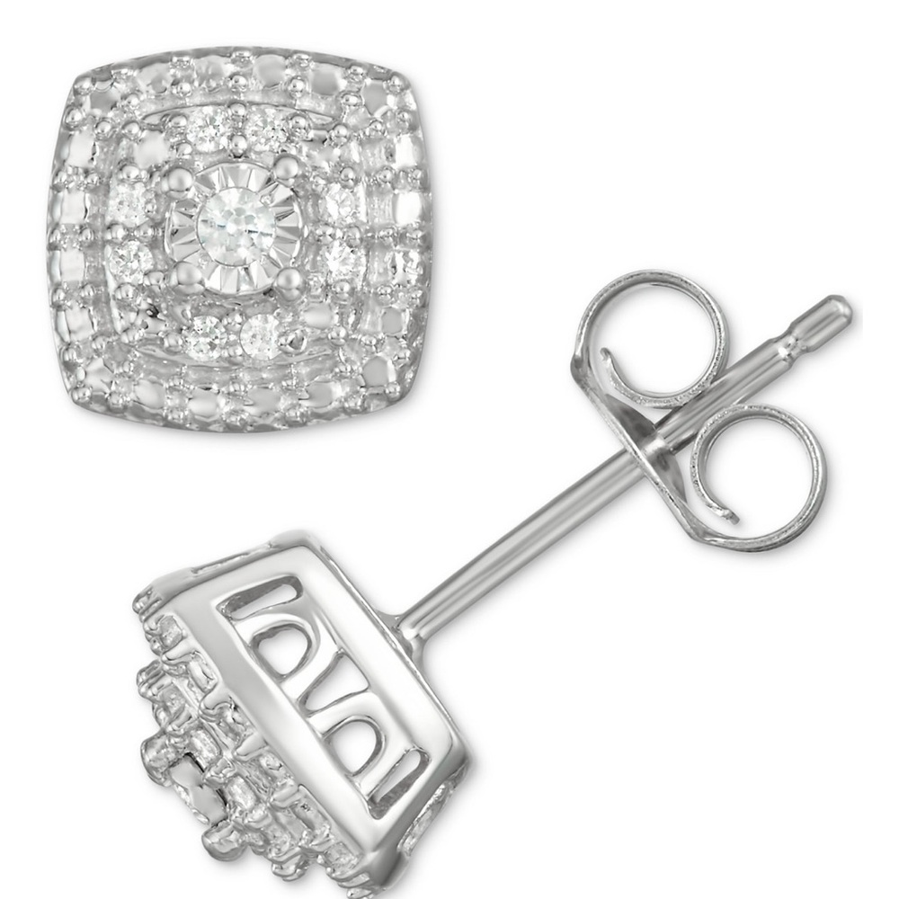 Diamond Cluster Stud Earrings in Sterling Silver✨
